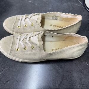 Beige Converse Slip On Sneakers with Gold Eyelets